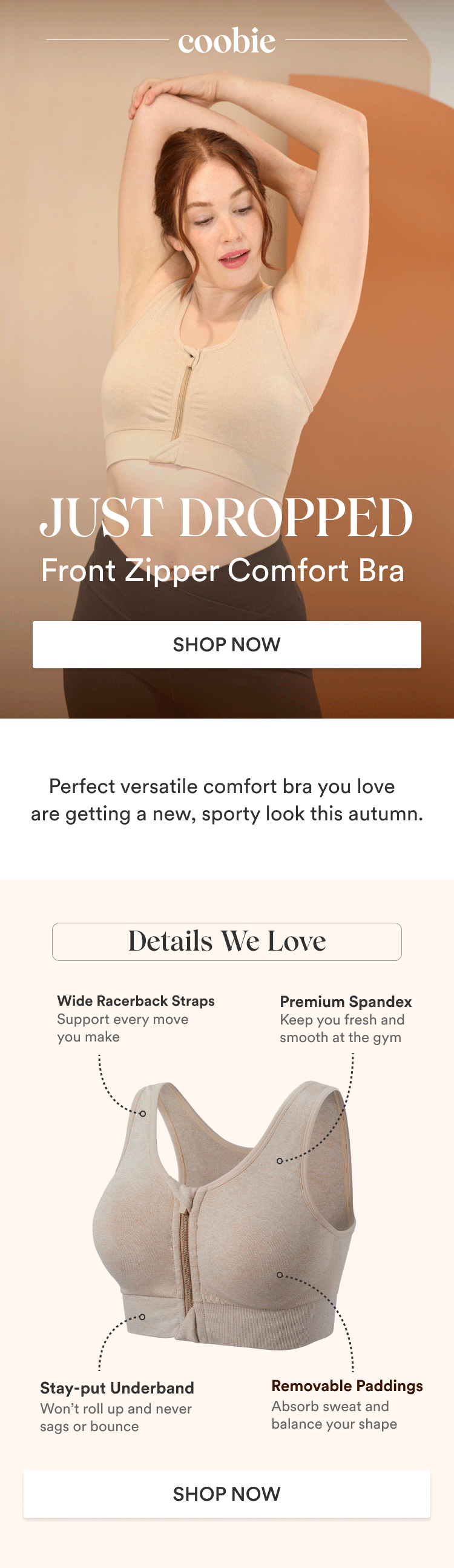 new seamless front zipper push up